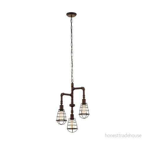 Eglo Pendellampa, portuppsättning, 3 ljuskällor, hänglampa, industriell, vintage, retro, stålhänglampa i antikbrun, matbord, vardagsrum, hängande med E27 sockel 9002759498085