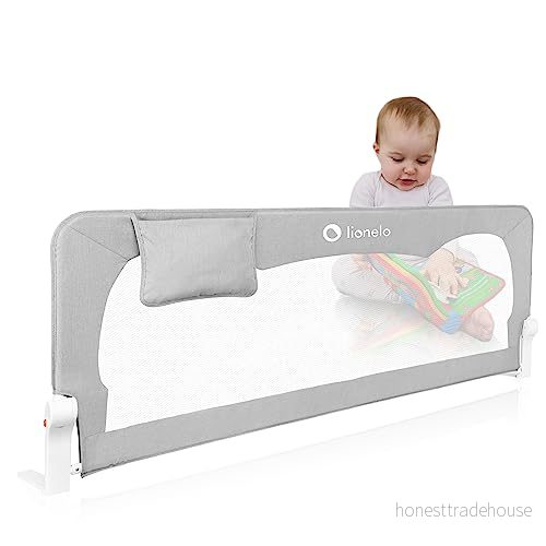 LIONELO Hanna sängnät, skydd mot att barnet fallet, 150 cm x 66 cm, fällbart 180 grader, luftigt nät, enkel montering, stående SecureBelt lås, stabil struktur, stor höjd 5902581656049