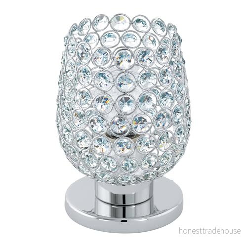 Eglo Bord Bonares 1, 1 glödlampa bord, elegant, sängbord av stål och kristall, vardagsrum i krom, klar, lampa med strömbrytare, E27 sockel 9002759948993