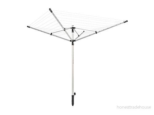 Leifheit LinoPush 500 tvättspindel med 50 m linnelängd för 5 tvättmaskinslaster, väderbeständigt linne, tvättparaply robusta stålarmar inklusive golvhylsa och skyddande fodral, push öppningssystem 4006501853608