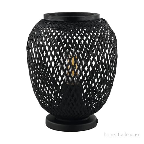 Eglo bord Dembleby 1, 1 glödlampa vintage, natur, hygge, sänglampa träkorg flätad i svart, lampa med strömbrytare, stål, E27 sockel 9002759432676