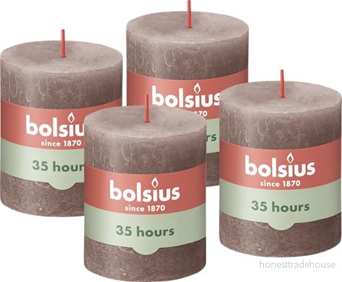 Bolsius Rustik blockljus ljusgrå 4 stycken 8 x 7 cm dekorativa hushållsljus längd brinntid 35 timmar oparfymerat naturligt växtvax utan palmolja 8717847148872
