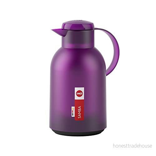Emsa N40118 Samba vakuumkanna 1,5 liter Quick Press förslutning 12 h varmt och 24 timmar kallt genomskinlig/aubergine 4009049531830