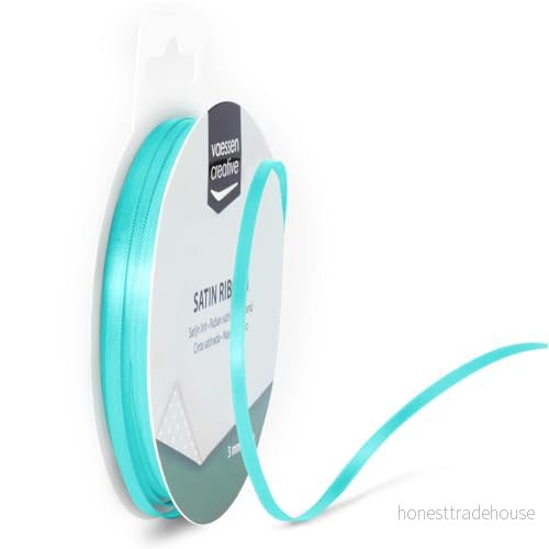 Vaessen Creative 301002 0011 satinband Aqua, 3 mm x 10 meter, rosettband, dekorband, presentband och tygband för bröllop, dop födelsedagspresenter, 8716052223121