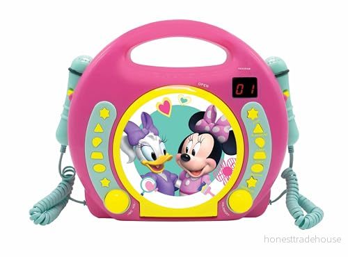 Lexibook, Disney Minnie, Bärbar CD spelare med mikrofoner, musikspelare, repetition och programmering, karaoke, hörlursuttag, rosa, RCDK100MN 3380743063416