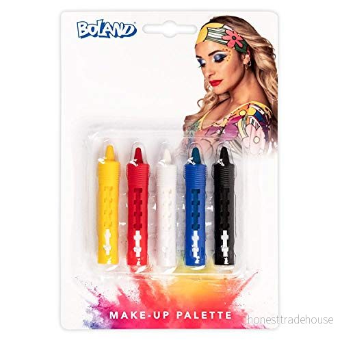 Boland 45101 sminkpennor basic, 5 makeup pennor med dispenser, vaxpennor, kostym, karneval, temafest, teater, sminkfärger, halloween 8712026451019