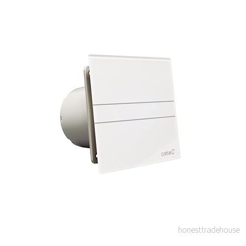 E 100 G badrumsfläkt Glass Standard Series Vit glasfront Energiklass B Tyst och effektiv 15 cm bred Cata 8422248049610