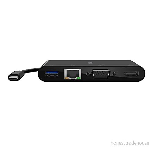 Belkin USB C multimediaadapter (USB hubb med VGA, 4K HDMI, 3.0, Ethernet portar) För MacBook Pro, iPad Surface Chromebook och mer, AVC005btBK 745883799121