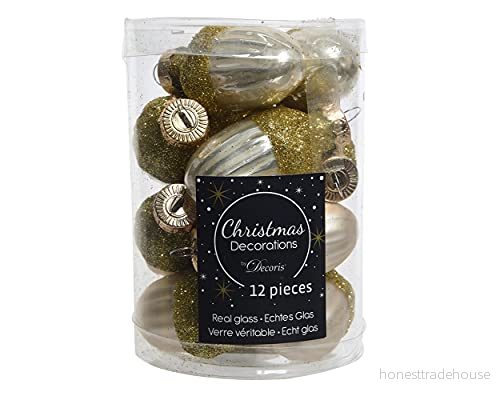 Decoris Julgransdekoration ekollon glas 4 cm x 12 stycken julkulor pärla 8719152709212