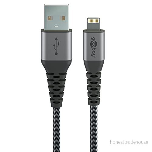 Goobay 49269 Lightning till USB kabel/MFi Apple laddkabel Kabel/480 Mbits iPhone kabel, extremt robust textilkabel/laddningskabel iPad/grå/2 m 4040849492693
