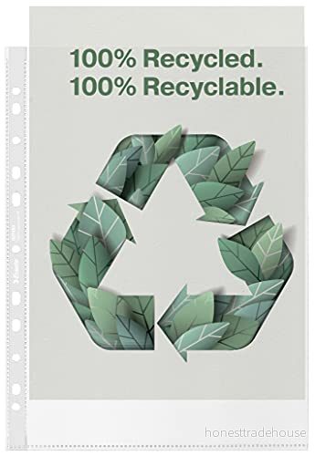 Esselte Recycle A4 Fickor, Präglad Stark PP, 70 Mikron, Stansade Polyplastfickor, 100 Pack, 627493 4049793067513