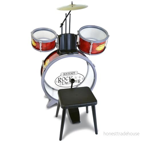 Bontempi 51 4504 Trummior: Bastrull Ø 385 mm med pedal. 2 små trummor 170 handfat 210 mm. slagpinnar. Äkta ljud. inkl. pallar. Mätningar: 500 x 680 47663053653