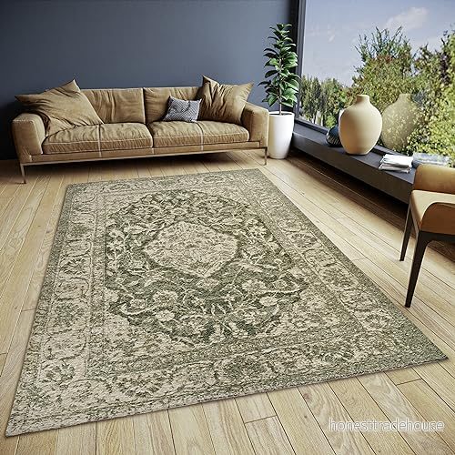 HANSE Home Mahat Orientalisk matta löpare, orientaliskt klassiskt vävd med kant, vintagelook, lätt glänsande, platt tyg för sovrum, matsal, vardagsrum, hall grön, 120 x 180 cm 4068226000996