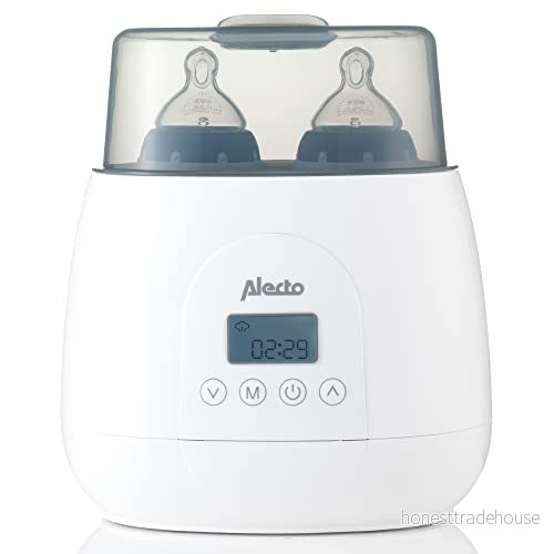 Alecto BW700TWIN babyflaskvärmare dubbel flaskvärmare BPA fri sterilisator förprogrammerad uppvärmningstid vit 8712412594139