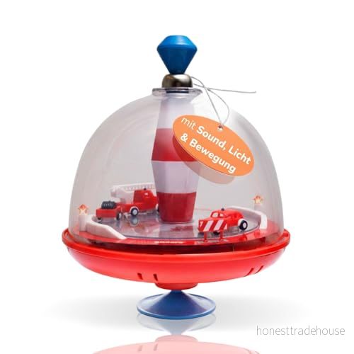 alldoro 68030 Brandkår, panoramakrisel, Ø 19 cm, pumpsnurra med ljud, svängsnurra stativ, musiksnurra brandbil, klassisk leksakssnurra för barn från 18 månader 4251357680308