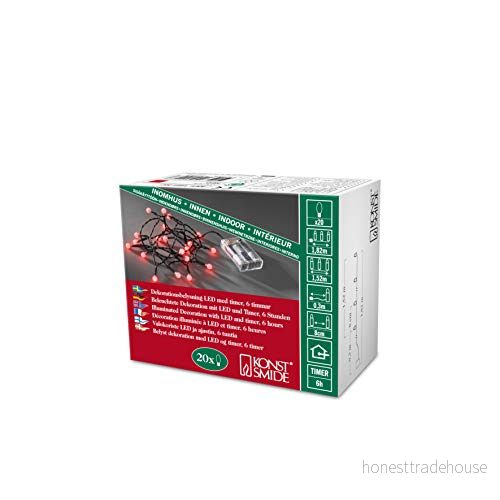 Konstsmide LED globeljuskedja, runda dioder, 6 h timer, 20 röda batteridriven, inomhus, svart kabel, 3 x AA 1,5 V (ingår ej) 1491 557 7318304915573