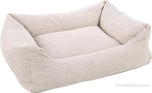 lamingo Velluto rektangulär beige korg (100 x 80 25 cm): perfekt för labrador, golden retriever, Australian Shepherd, Border Collie, Husky, Dalmatiner, Boxer, Beagle 5400585295504