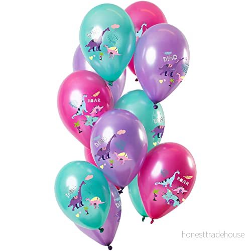 Folat 68871 Ballonger dinosaurier lila metallic 30 cm 12 stycken latex helium ballong, födelsedagsdekoration flerfärgade, 8714572688710