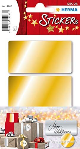 HERMA 15287 guldetiketter (34 x 67 mm, 3 ark, papper) självhäftande, permanenta presentklistermärken till jul, 9 klistermärken, guld 4008705152877