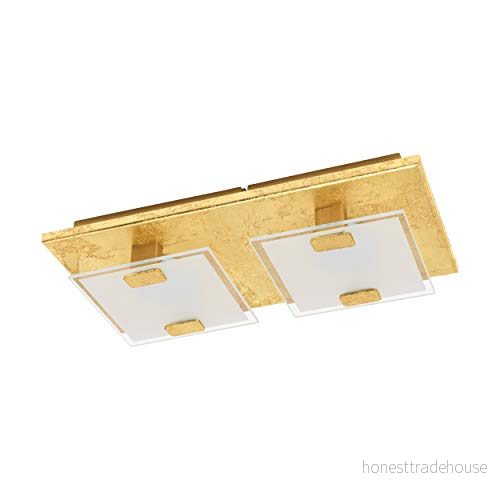EGLO LED-taklampa Vicaro 1, taklampa med 2 lampor, modern, vardagsrum av metall i guld och satinerat glas vitt, LED-halllampa tak varmvit, L 27 cm 9002759977580