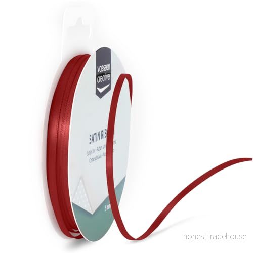 Vaessen Creative 301002 0009 satinband röd, 3 mm x 10 meter, rosettband, dekorband, presentband och tygband för bröllop, dop födelsedagspresenter, 8716052223107