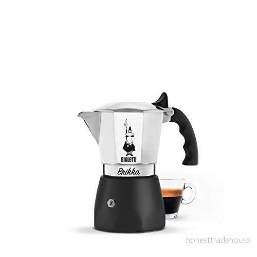 Bialetti Nya Brikka, Kaffebryggare För Moka, Den Enda Kaffebryggaren Spis Som Gör En Espresso Med Crema, 2 Koppar (90 Ml), Aluminium Och Svart 8006363030038