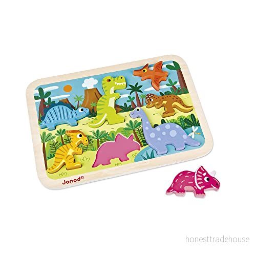 Janod Chunky Wooden Dinosaurs Puzzle 7 Pieces Fine Motor Skills Development and Concentration From 18 Months, J07054 3700217370541 Janod Chunky Wooden Dinosaurs Puzzle 7 Pieces Fine Motor Skills Development and Concentration From 18 Months, J07054 3700217370541