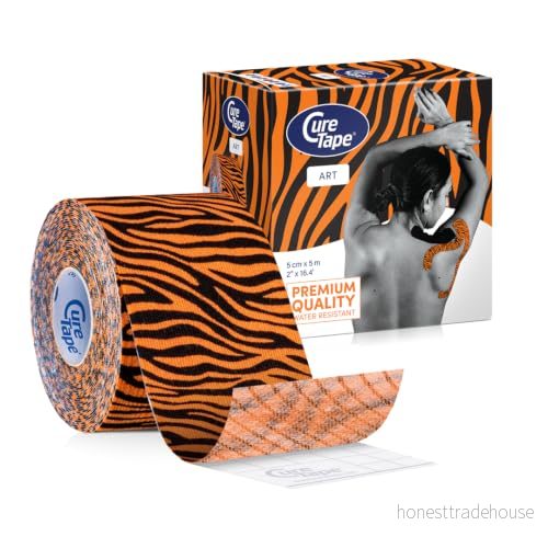 CureTape® Kinesiotejp Vattentät och elastisk kinesiologitejp Hudvänlig kinesisk tejp Latexfri allergivänlig, sporttejp för skador obehag, 5 cm x m (tiger) 8717624163159