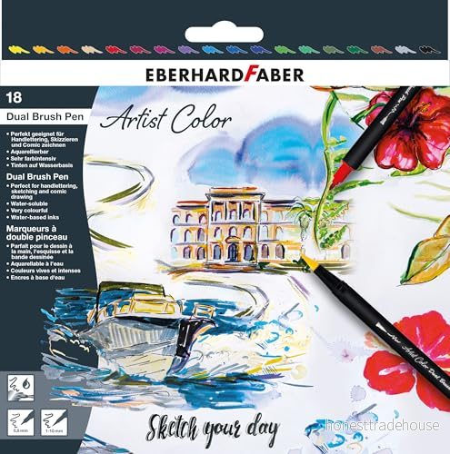 Eberhard Faber 558218 Artist Color Sketch Marker set med 18 färger, fiberpenna dubbel spets, i kartongfodral, för rita, skissa och illustrera 4087205582186