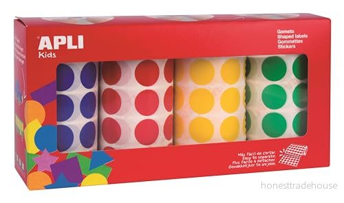 APLI Kids 13793 Förpackning med runda klistermärken roll Ø 20 mm gul, blå, röd och grön 4 u 8410782137931
