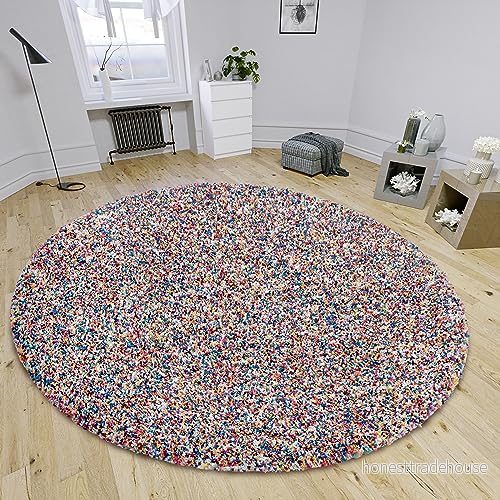 HANSE Home Shaq matta med hög lugg rund vardagsrumsmatta, lång lugg, lurvig modernt mönster, fluffig mjuk för vardagsrum, sovrum, ungdomsrum färgglad, 120 cm 4262377778494