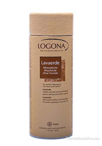 LOGONA Naturkosmetik lavajord pulver, rengöringslera för hår och kropp, masker & peelingar, tvättjord på känslig hårbotten mjäll, ghassoul utan ytaktiva ämnen, naturlig vegan, 300 g 4017645014510
