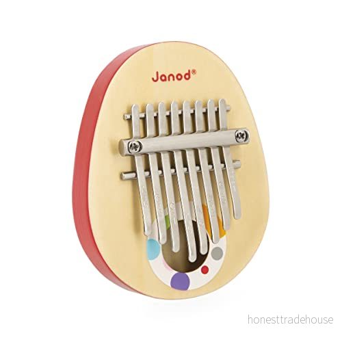 Janod Konfetti trä sortiment imitation leksak och musikalisk uppvaknande 8 metallnycklar Kalimba barn med mjuka ljud från 3 år, J07642, flerfärgad 3700217376420