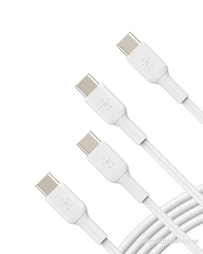 Belkin snabbladdningskabel USB C till för iPhone 15, Samsung Galaxy S24, S23, Note 20, Google Pixel 7, iPad Pro, Mini, Nintendo Switch, Type C, 1 m, 2 pack Vit 745883860227