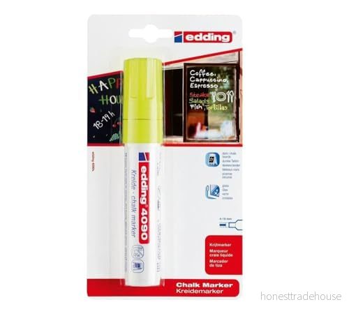 edding 4090 kolpennset 2 vit 3 neon färger 5 kolmarkers snedskuren spets 415mm vattenlöslig penna med bred för krittalvor, fönster, glas, speglar flytande kolmärkpennor opak täckning 4004764836444