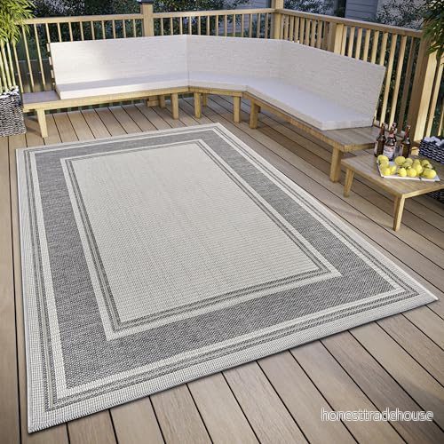 HANSE Home Cast in och utomhatta väderbeständig modernt mönster tvåfärgad, vattentät robust yttermatta platt väv för trädgård, balkong, terrass, vardagsrum beigegrå, 63 x 120 cm 4068226001948