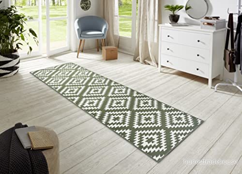Hanse Home Matta löpare Nordic 80 x 300 cm Gångmatta, mjuk kort lugg, matta, modern romb, design, för hall, sovrum, barnrum, badrum, vardagsrum, kök, dekorationssalare grön 4260770246947
