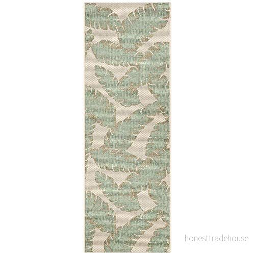 Hanse Home Platt tyg inomhus och utomhus Bondi strand champagne smaragdgröna palmblad sisal look blommig tropisk djungel vardagsrum hall balkong terrass utomhus, storlek: 70 x 140 cm 4260659065683