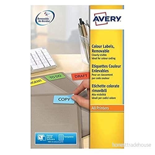 Avery L6035 20 självhäftande borttagbara gula arkivetiketter, 24 etiketter per A4 ark 4004182288207