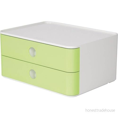 HAN Lådlåda Allison Smart Box med 2 lådor och skiljevägg, kabeldragning, stapelbar, redskapslåda för kontor, skrivbord kök, möbelvänliga gummifötter, 1120 80, högglansigt limegrön 4012473112056