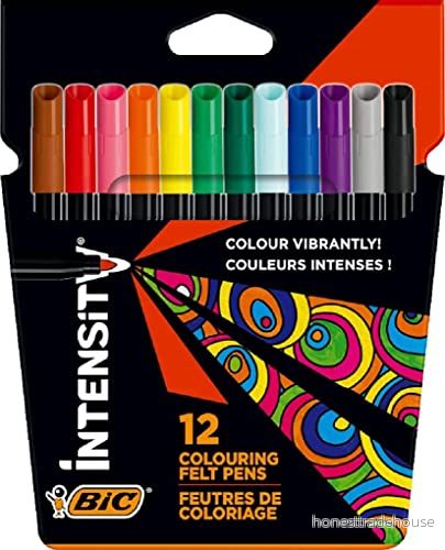 BIC Intensity filtpennor, för målning vuxna och barn, i 12 tvättbara färger, med stabil spets, kartongfodral 3086123499300