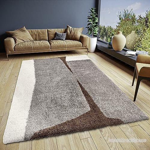 ELLE Decoration Jade matta med hög lugg vardagsrumsmatta, design, lång lugg, lurvig tvåfärgad, modernt mönster, fluffig mjuk för vardagsrum, sovrum, ungdomsrum krämbrun, 120 x 170 cm 4262377779200