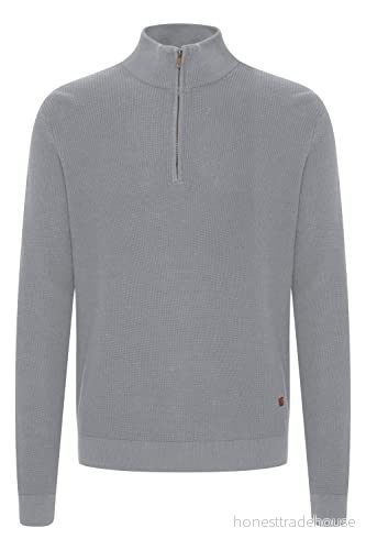 Blend BHCodford stickad tröja för män, troyer, finstickad med ståkrage och dragkedja, Stenblandning (200274), XL 5715173868900