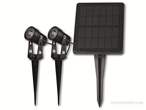 ChiliTec Led solstrålkastare solcellslampor uppsättning av 2 sollampor med batteri, trädgårdslampor skymningssensor IP65 utomhusstrålkastare, belysning för hem, trädgård, damm, 3 000 k, varm vit 4250416337429