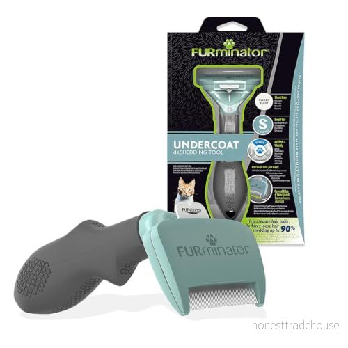Furminator T691659 Deshedding Tool Katborste för Små Korthåriga Katter, S, Blå/Grå 4048422141198