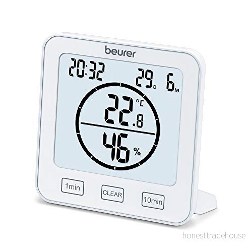 Beurer HM 22 termohygrometer, rumsklimatkontroll, mätning av temperatur och relativ luftfuktighet, med timer signal, vit 4211125678043