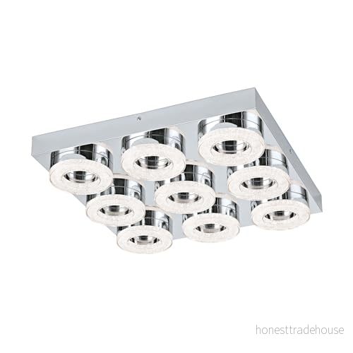 EGLO Fradelo LED-taklampa 9 glödlampor modern vardagsrum tillverkad av metall och plast i krom, kristallklart, sovrum rund, LED varm vit, L x B 44 cm 9002759956653