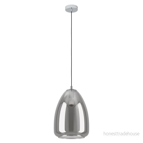 EGLO hängande lampa Alobrase, pendelbelysning matbord, belysning av metall i krom och ångat glas svart-transparent, matrumslampa, E27-uttag, Ø 30 cm 9002759986148