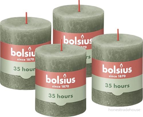 BOLSIUS Rustic Pillar Candle, Dark Green, 8 x 7 cm (Pack 4) 8717847146502