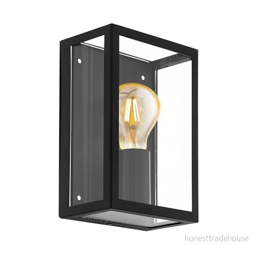 EGLO utomhustaklampa ALAMONTE 1, utomhuslampa med 1 ljuskälla, taklampa i galvaniserad metall, färg: svart, glas: klar, sockel: E27, IP44 9002759948313